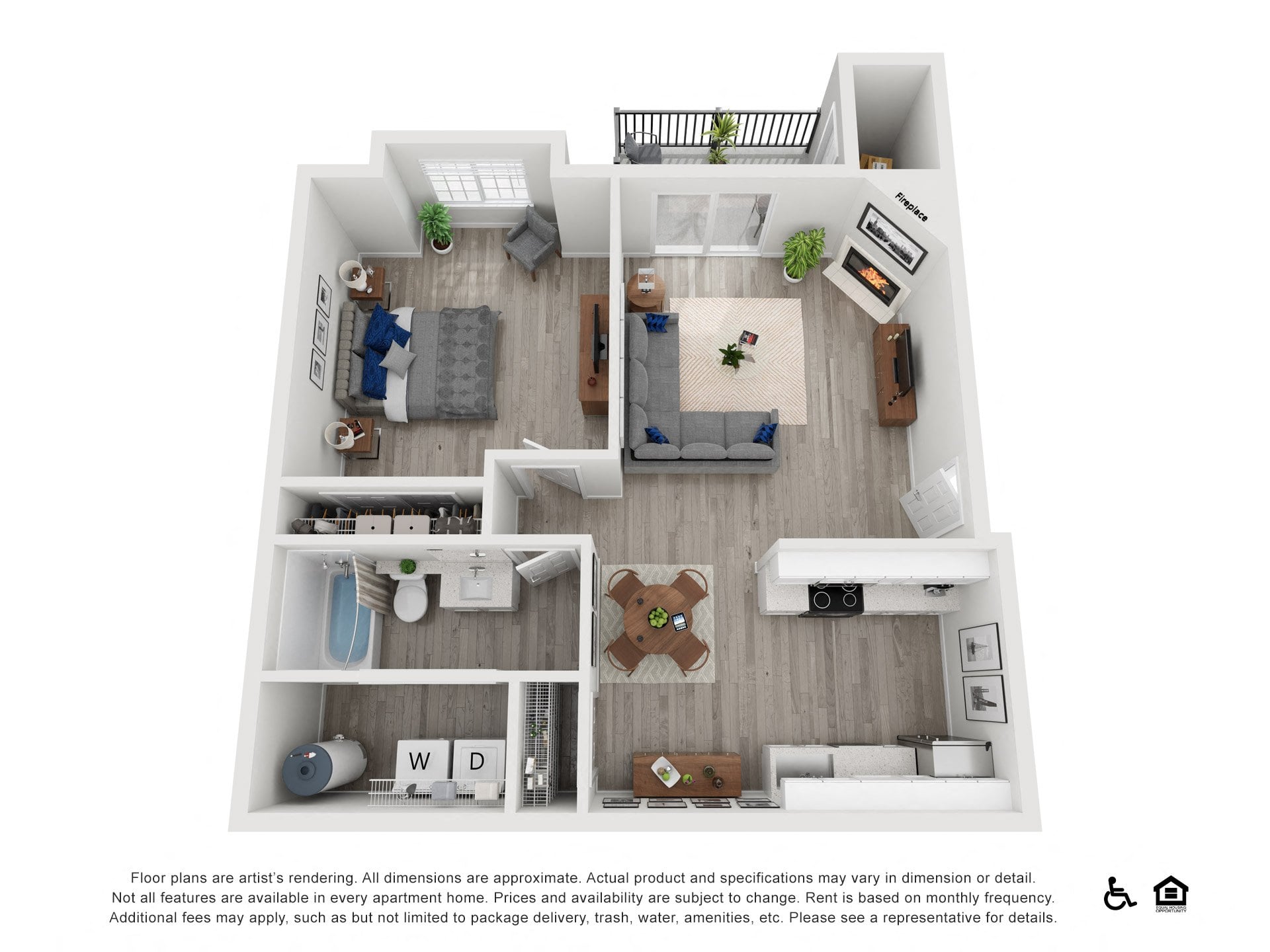 1x1 Renovated floor plan