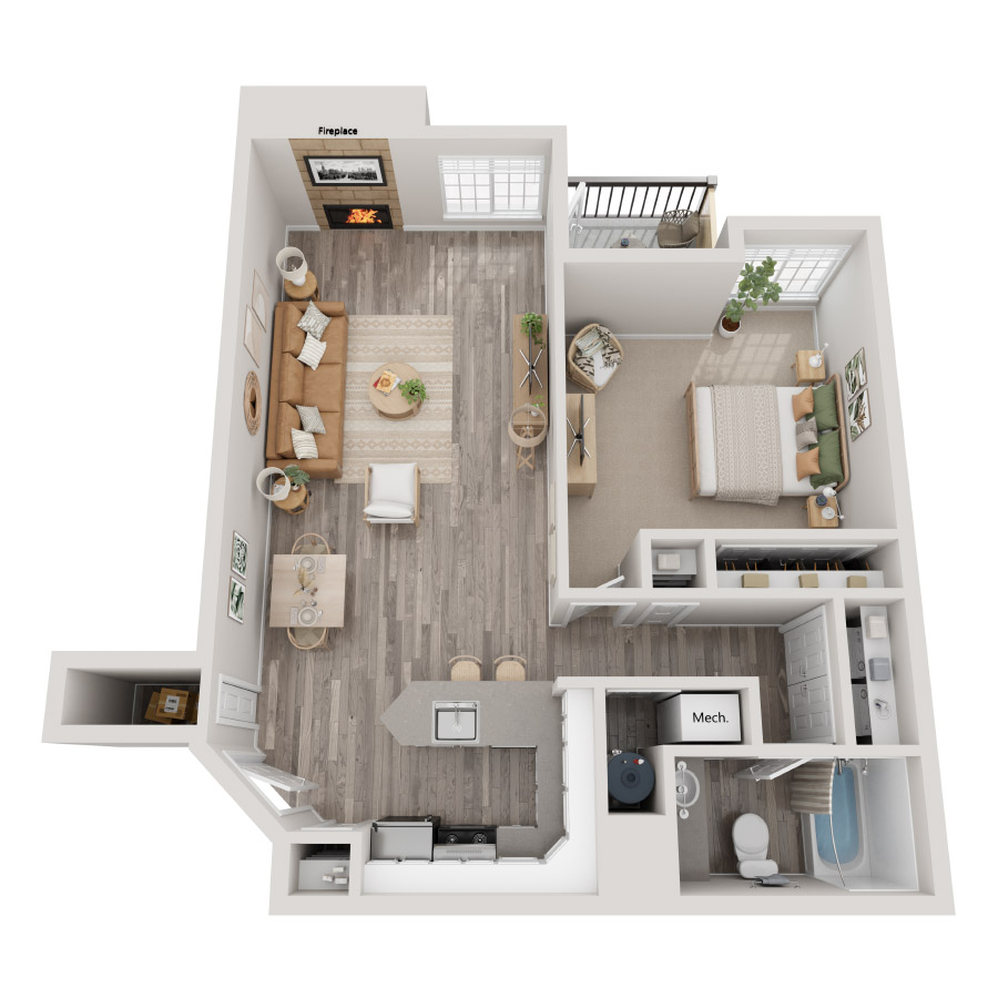 1x1 800sf floor plan