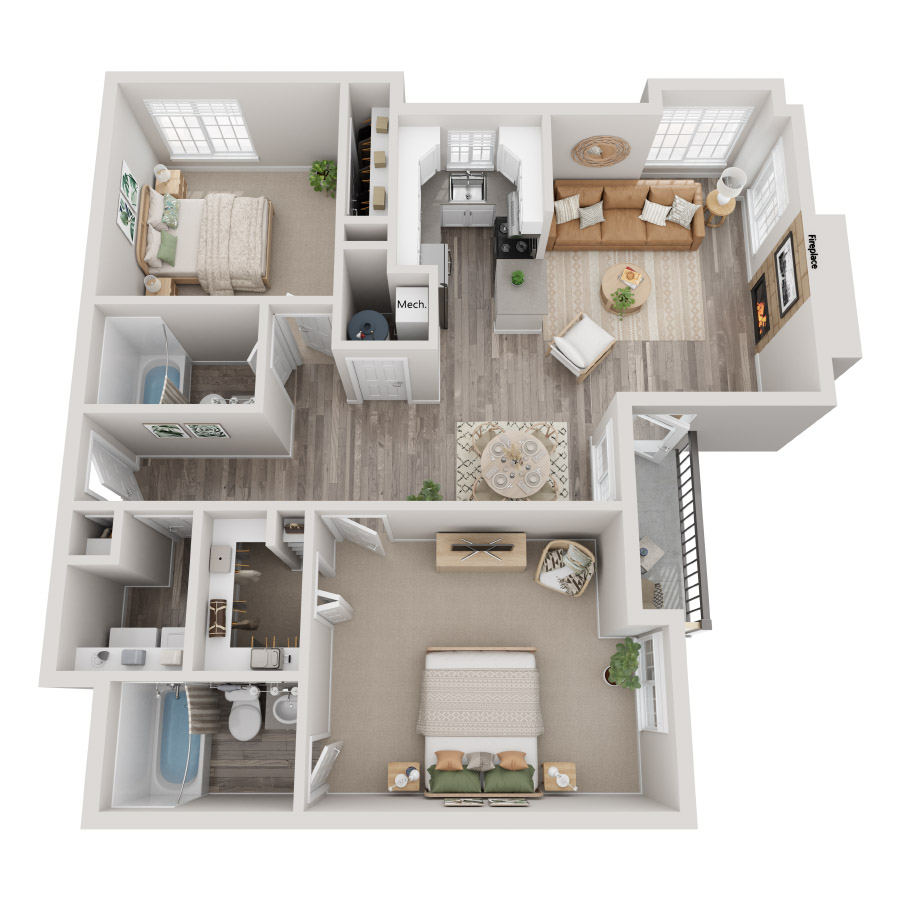 2x2 1060sf floor plan