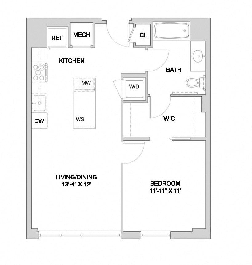 1 Bed_1 Bath-A2_1BR_B_Ansi A floor plan