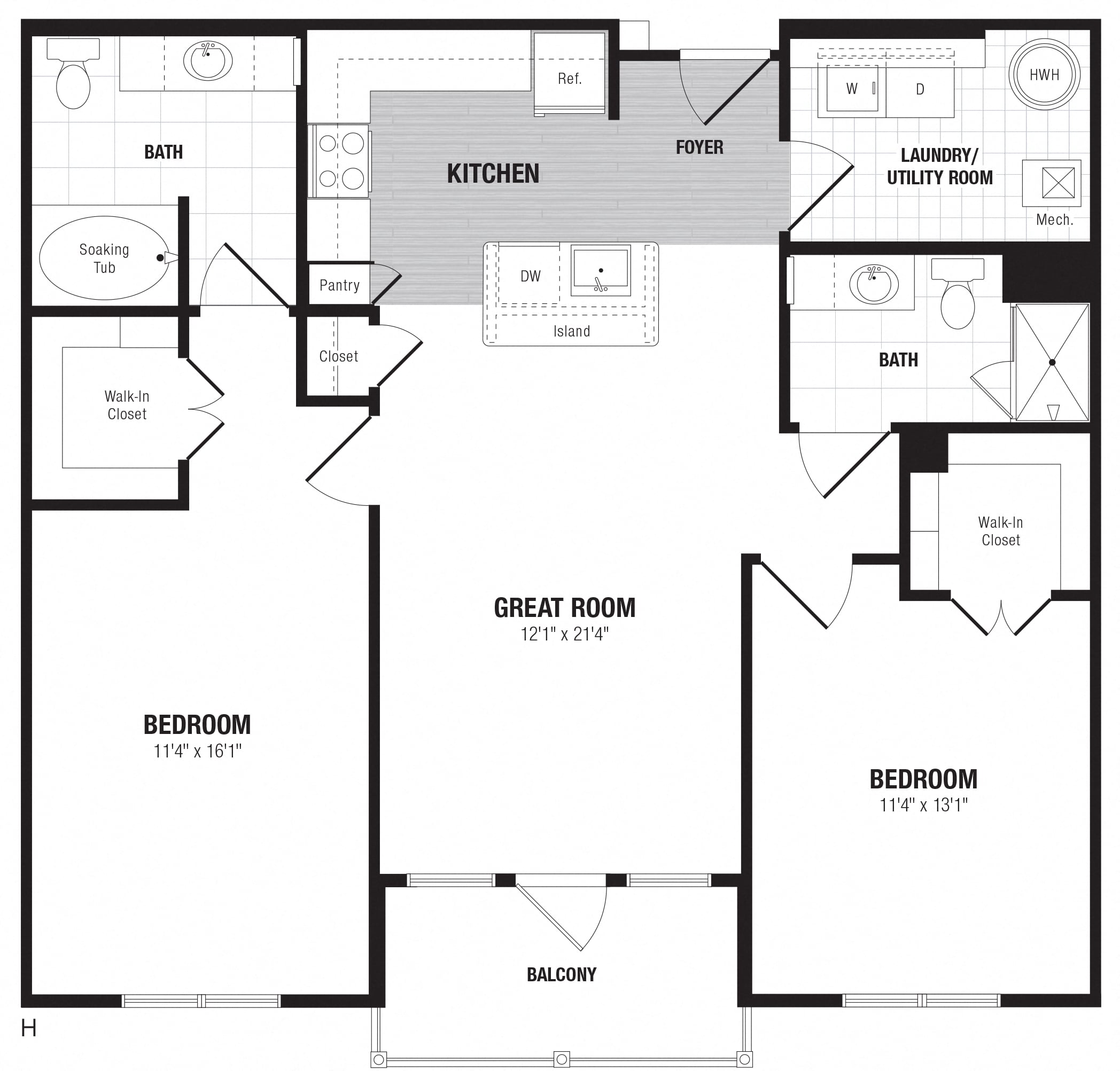 2 Bed/2 Bath-H floor plan