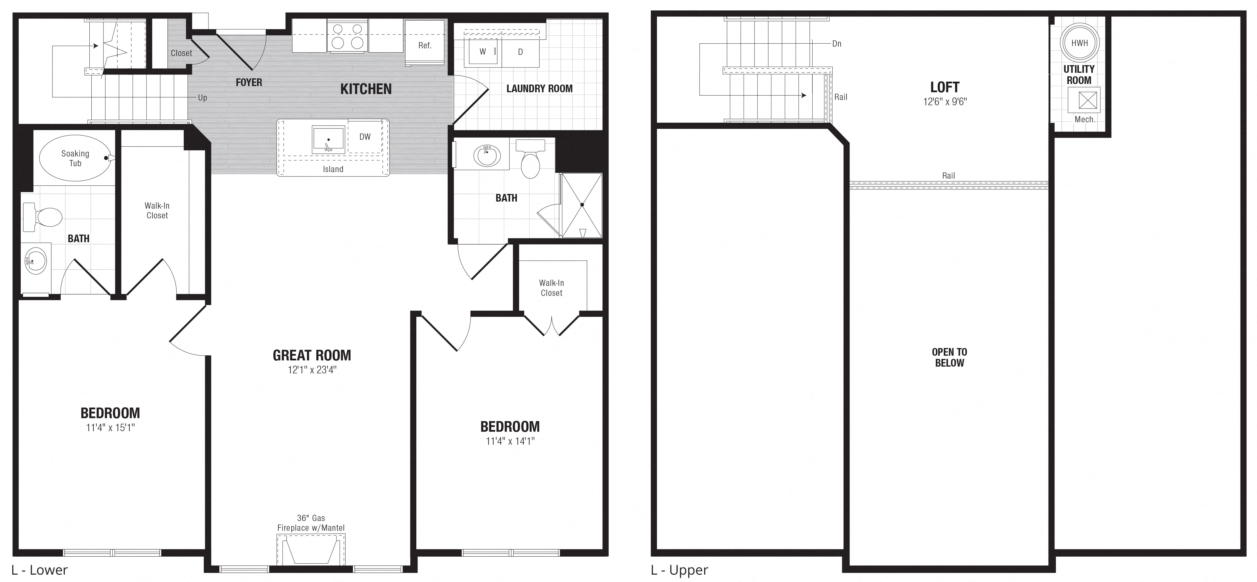 2 Bed/2 Bath Loft-L floor plan