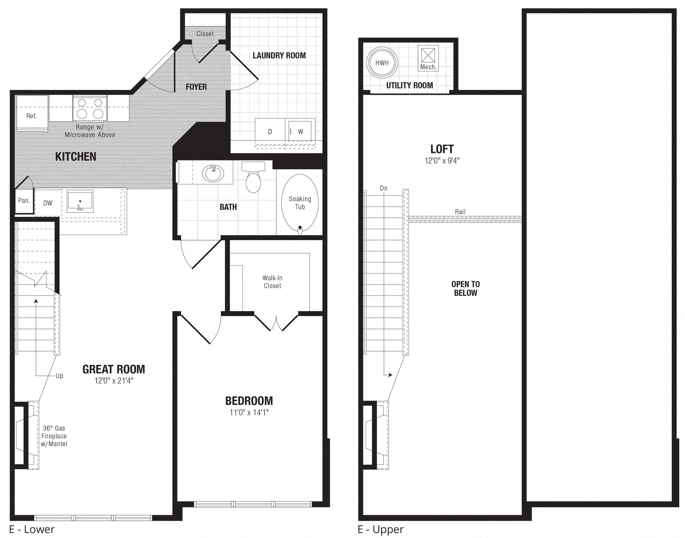 1 Bed/1 Bath Loft-E floor plan