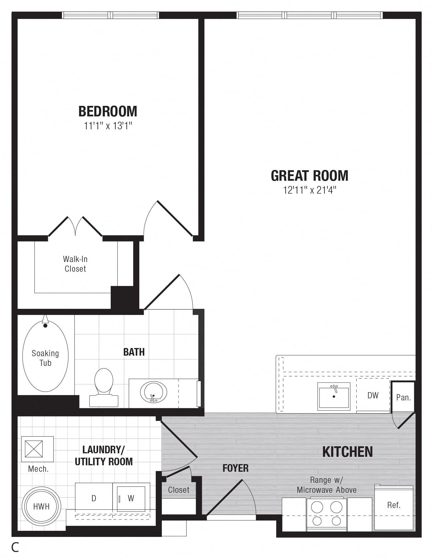 1 Bed/1 Bath-C floor plan