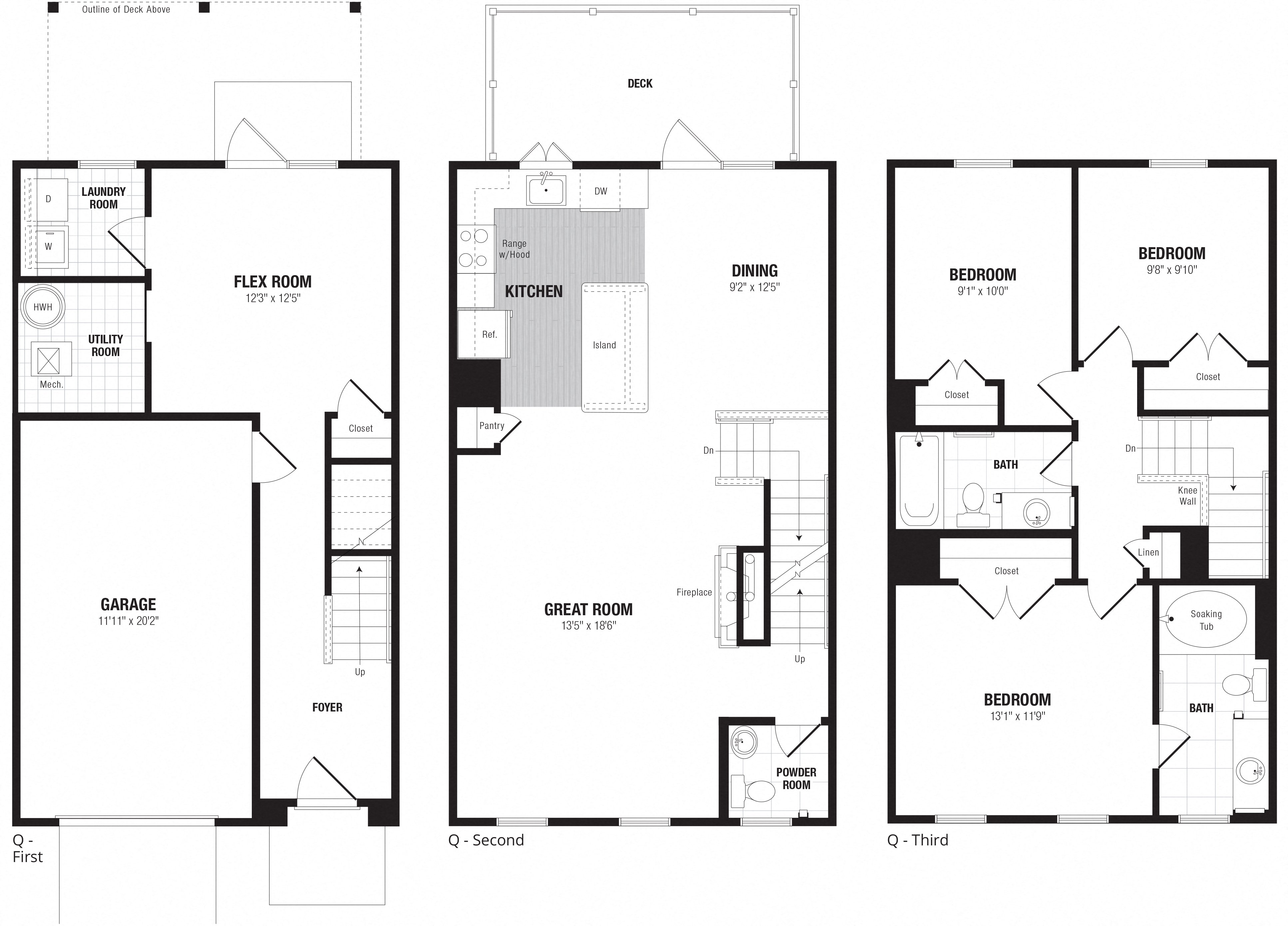 3 Bed/2.5 Bath Townhome 1 Car Garage-Q floor plan
