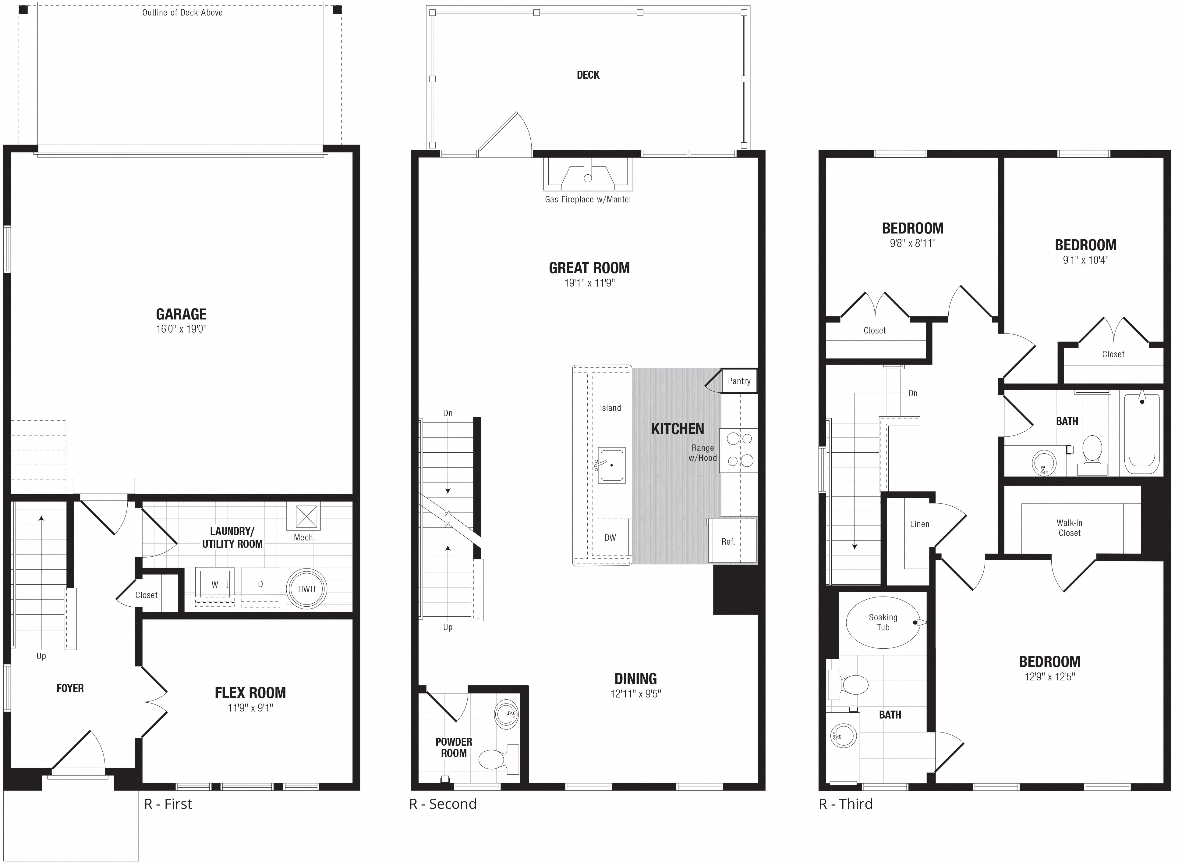 3 Bed/2.5 Bath Townhome 2 Car Garage-R floor plan