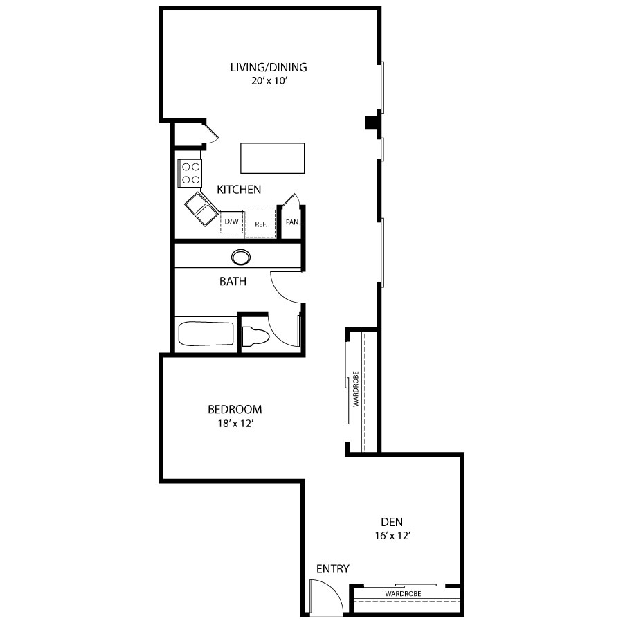A13 - 1x1 w/Den floor plan