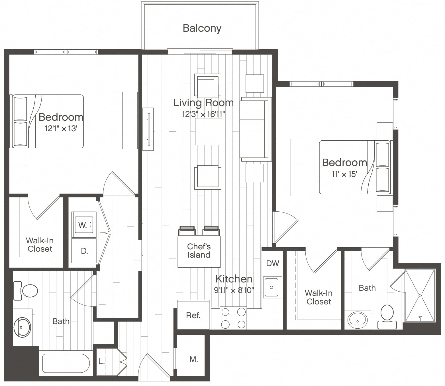 2 Bed/2 Bath-B1a floor plan