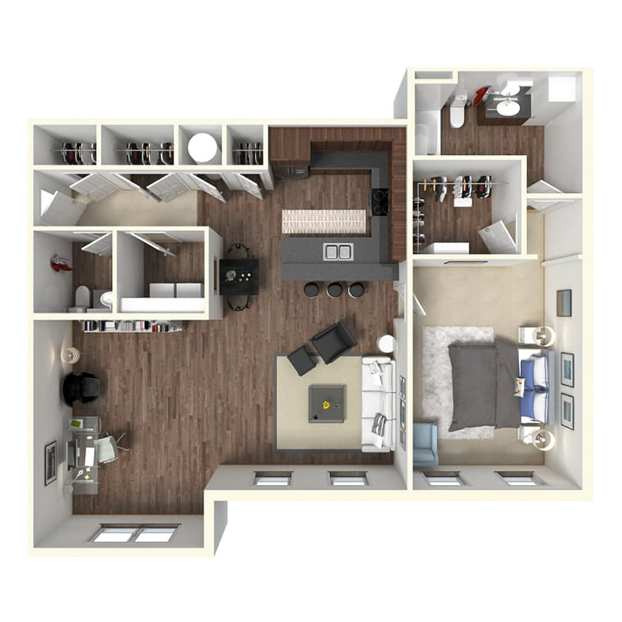 1BF3-1X1 floor plan