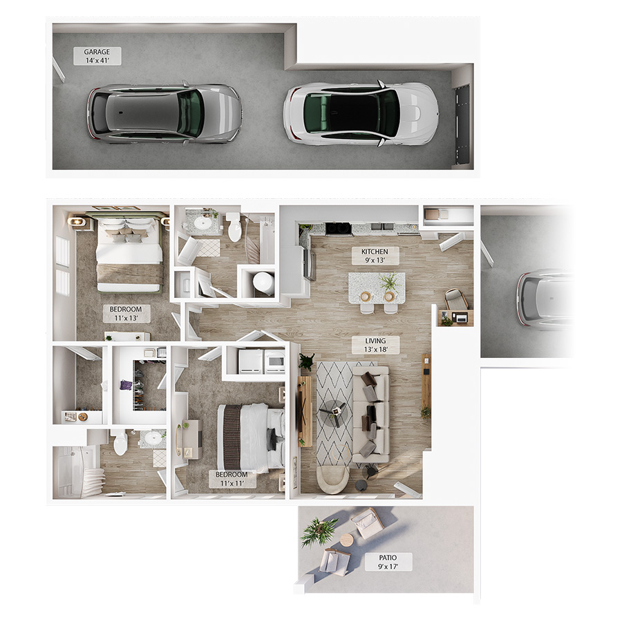 2 BR Designer Courtyard Garage floor plan