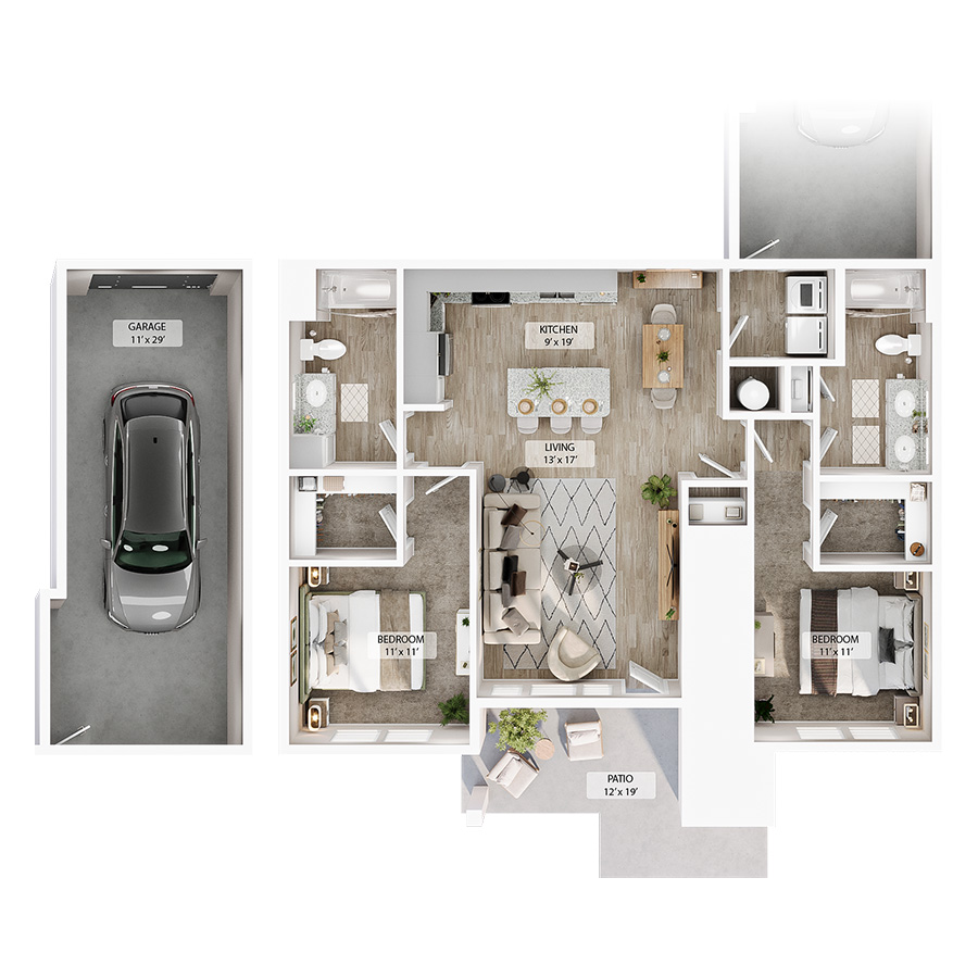 2 BR Grand Courtyard Garage floor plan