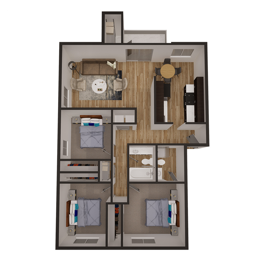3x2 1196 sqft - Upgraded floor plan