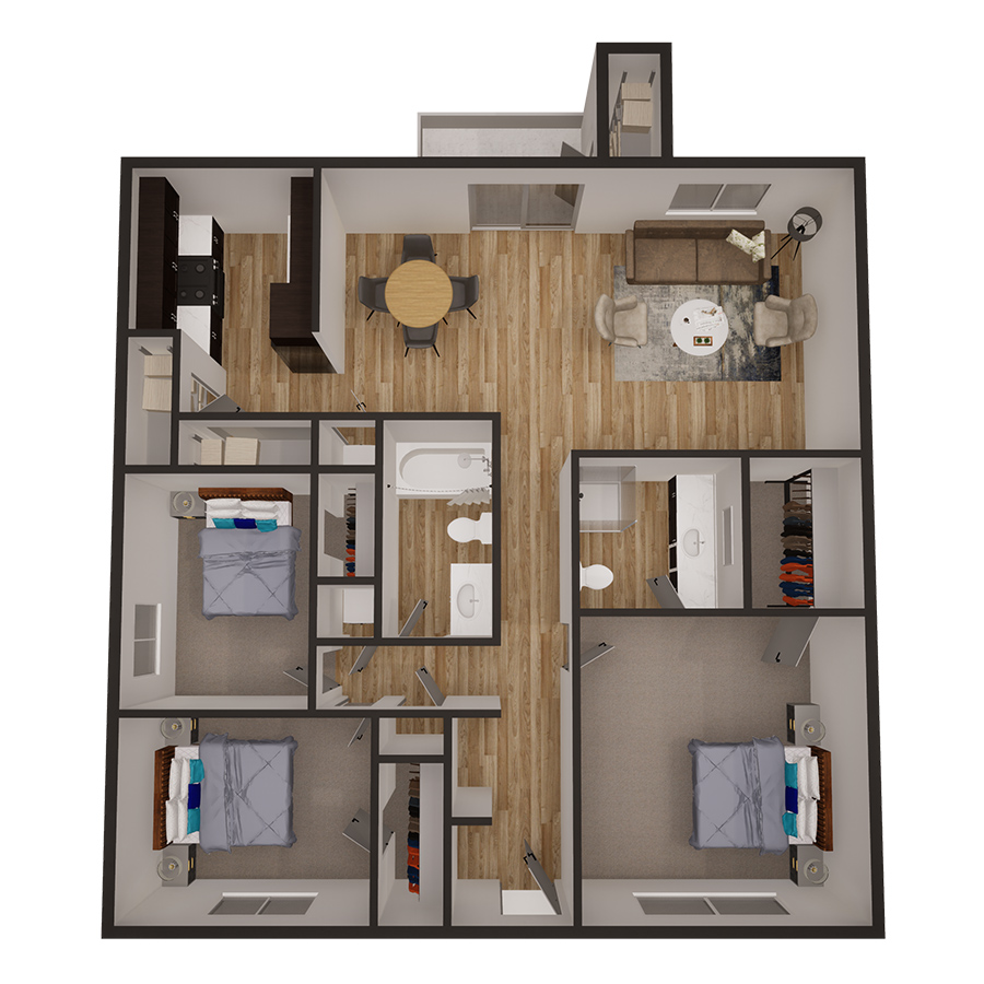 3x2 1444 sqft - Renovated floor plan