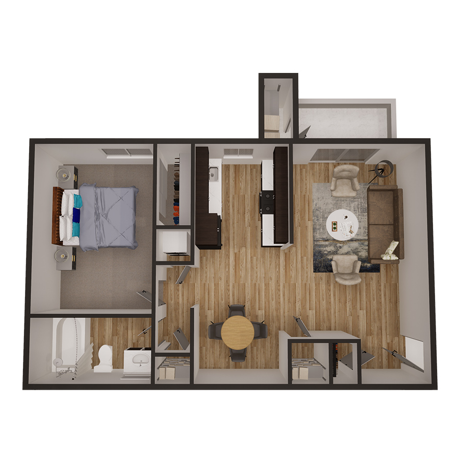 1x1 680 sqft - Upgraded floor plan