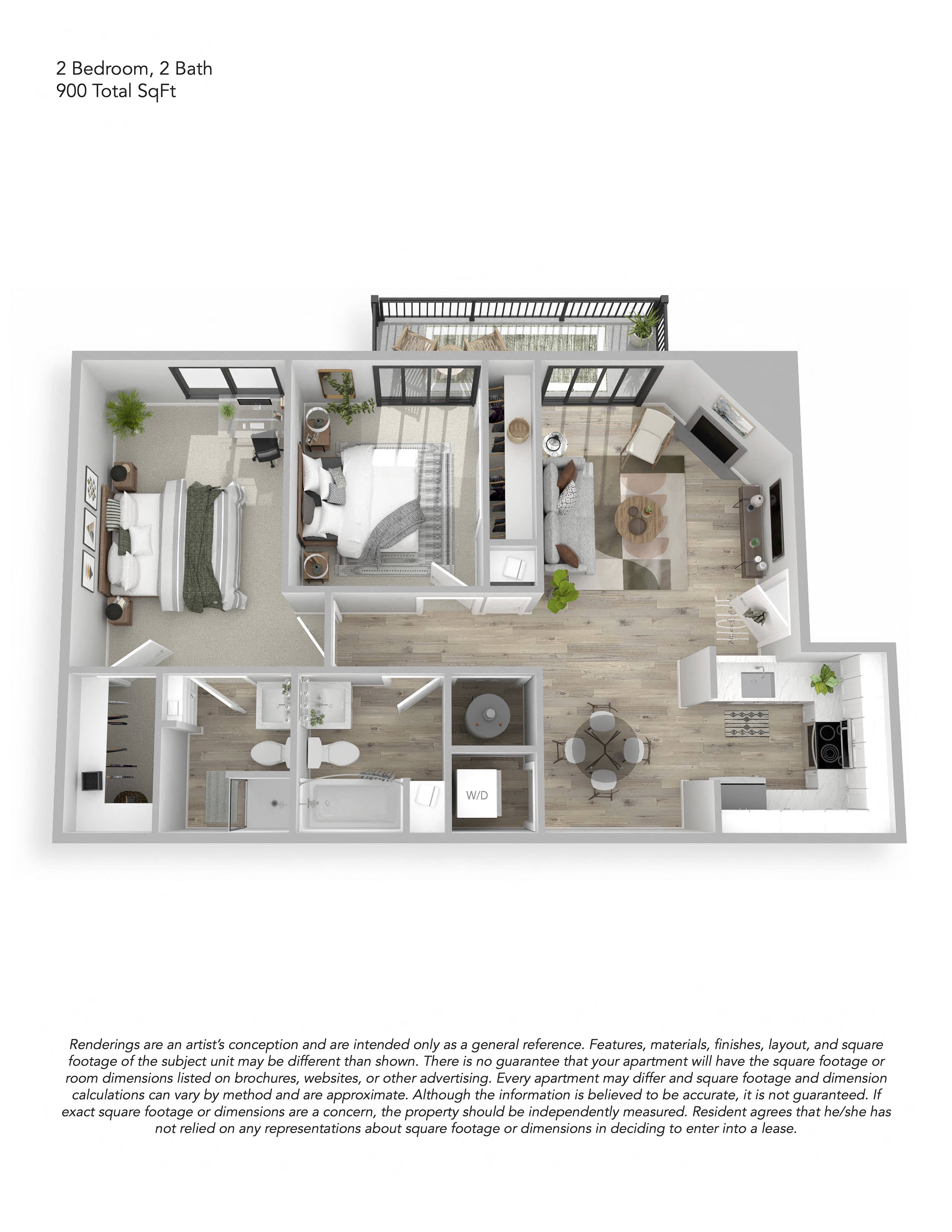 2x2 Renovated floor plan