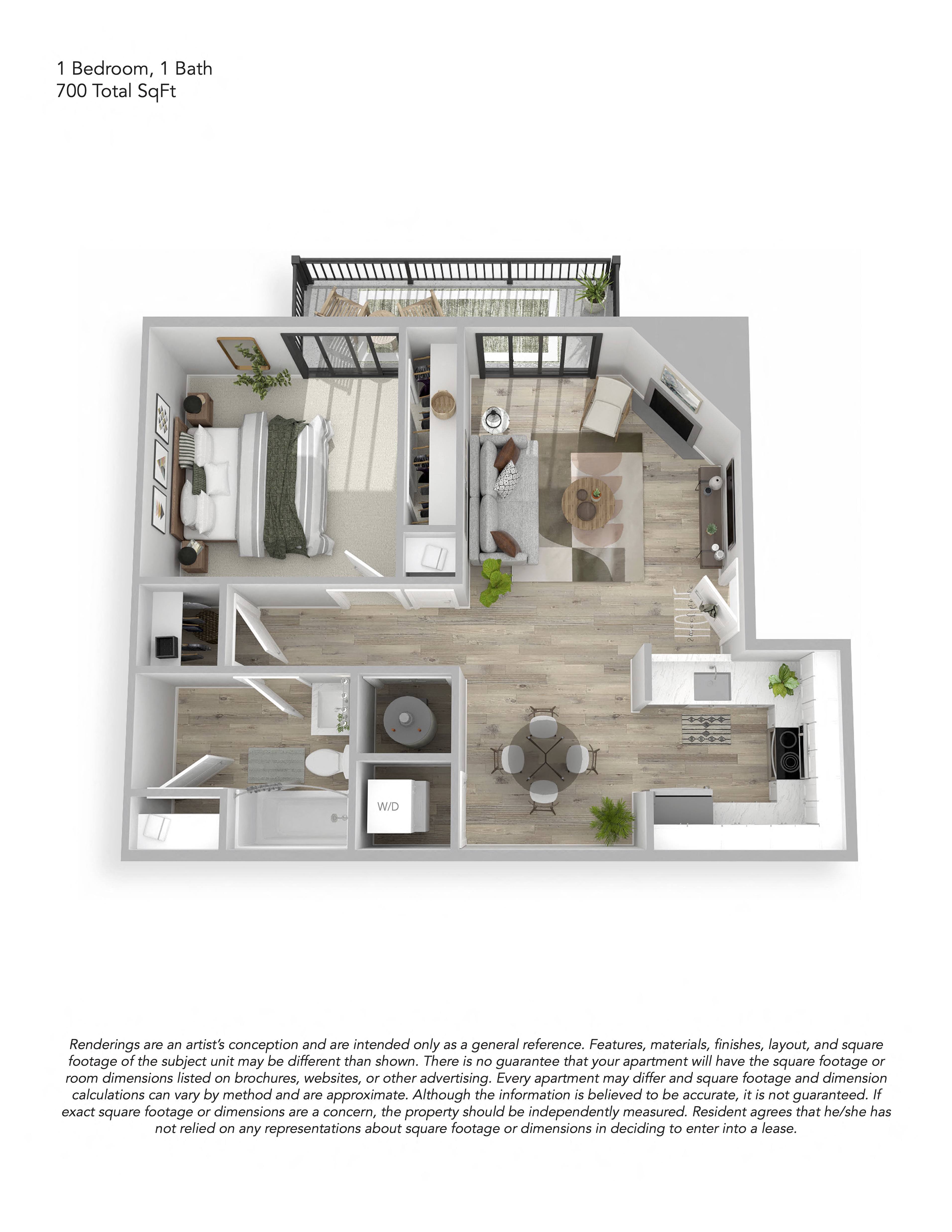 1x1 Renovated floor plan