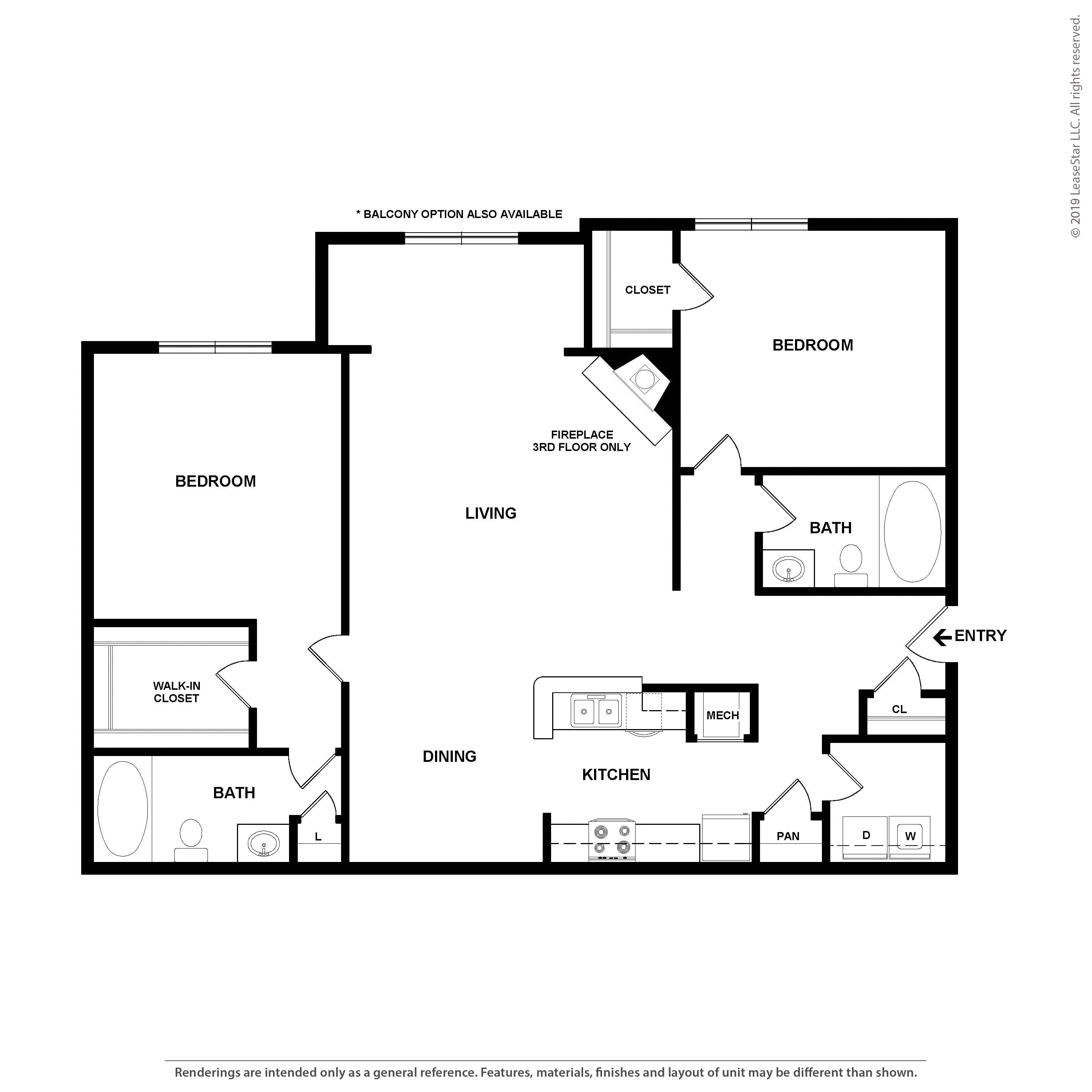 2 Bed/2 Bath-B2 floor plan