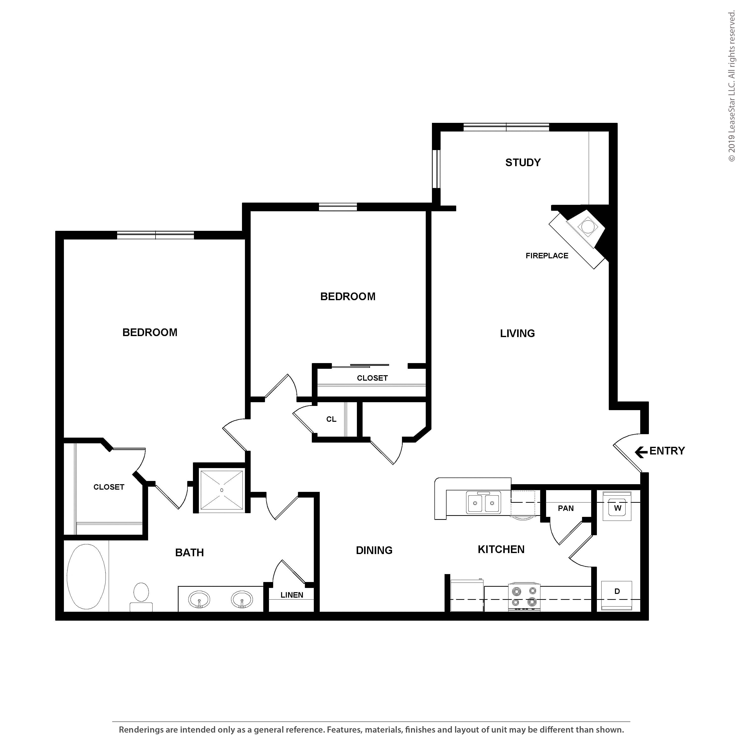 2 Bed/1 Bath-B1 floor plan