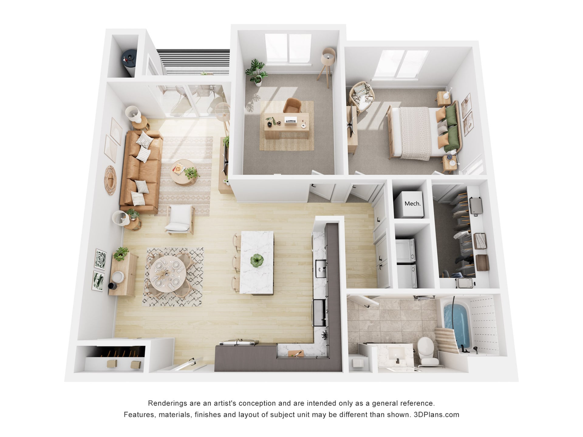 Rendering of the B4 floor plan with 2 bedroom[s] and 1 bathroom[s] at Navona