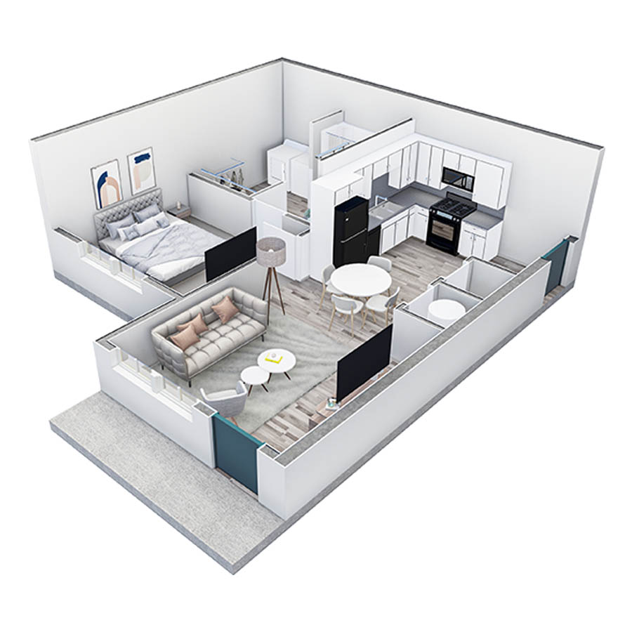 1 BR Premier Horizon Courtyard floor plan