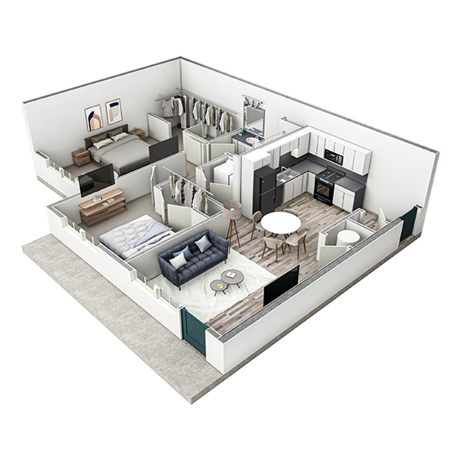 2-1 BR Premier Horizon Courtyard floor plan