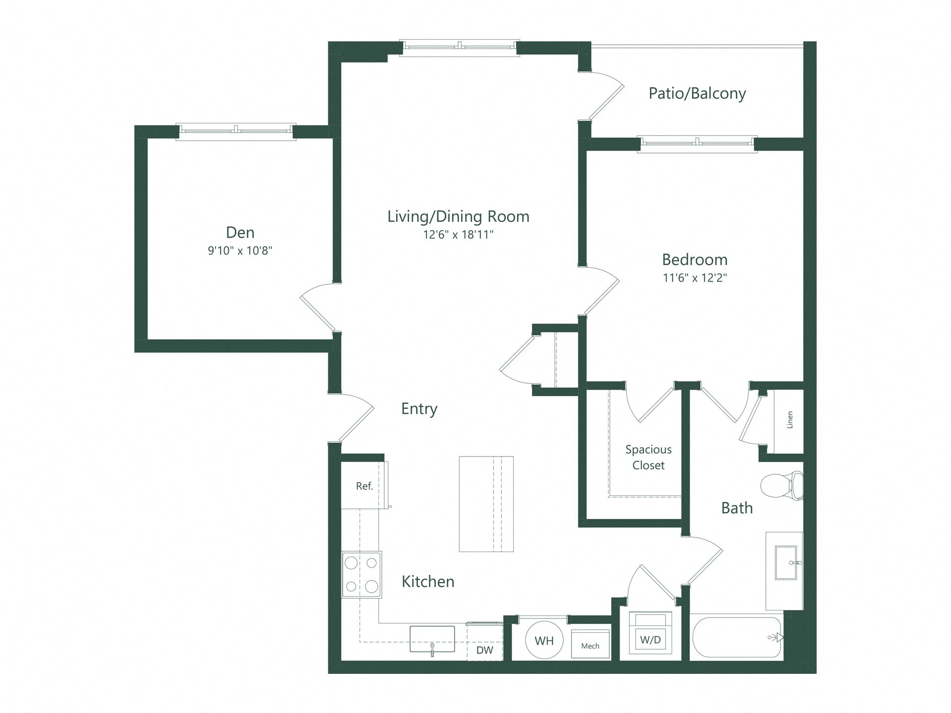 1C+D | 1 Bed | 1 Bath | Den floor plan