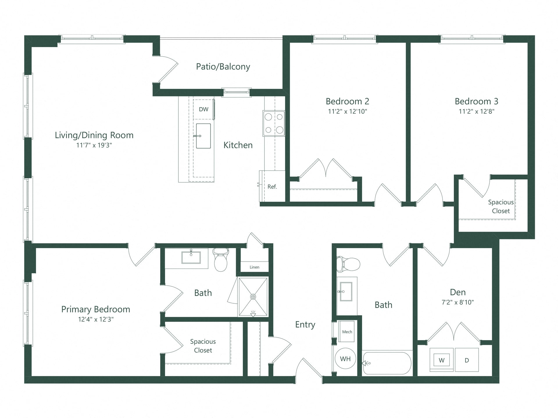 3A | 3 Bed | 2 Bath floor plan