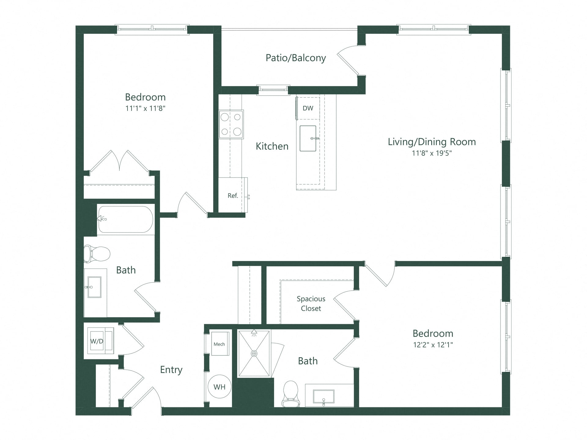 2A | 2 Bed | 2 Bath floor plan