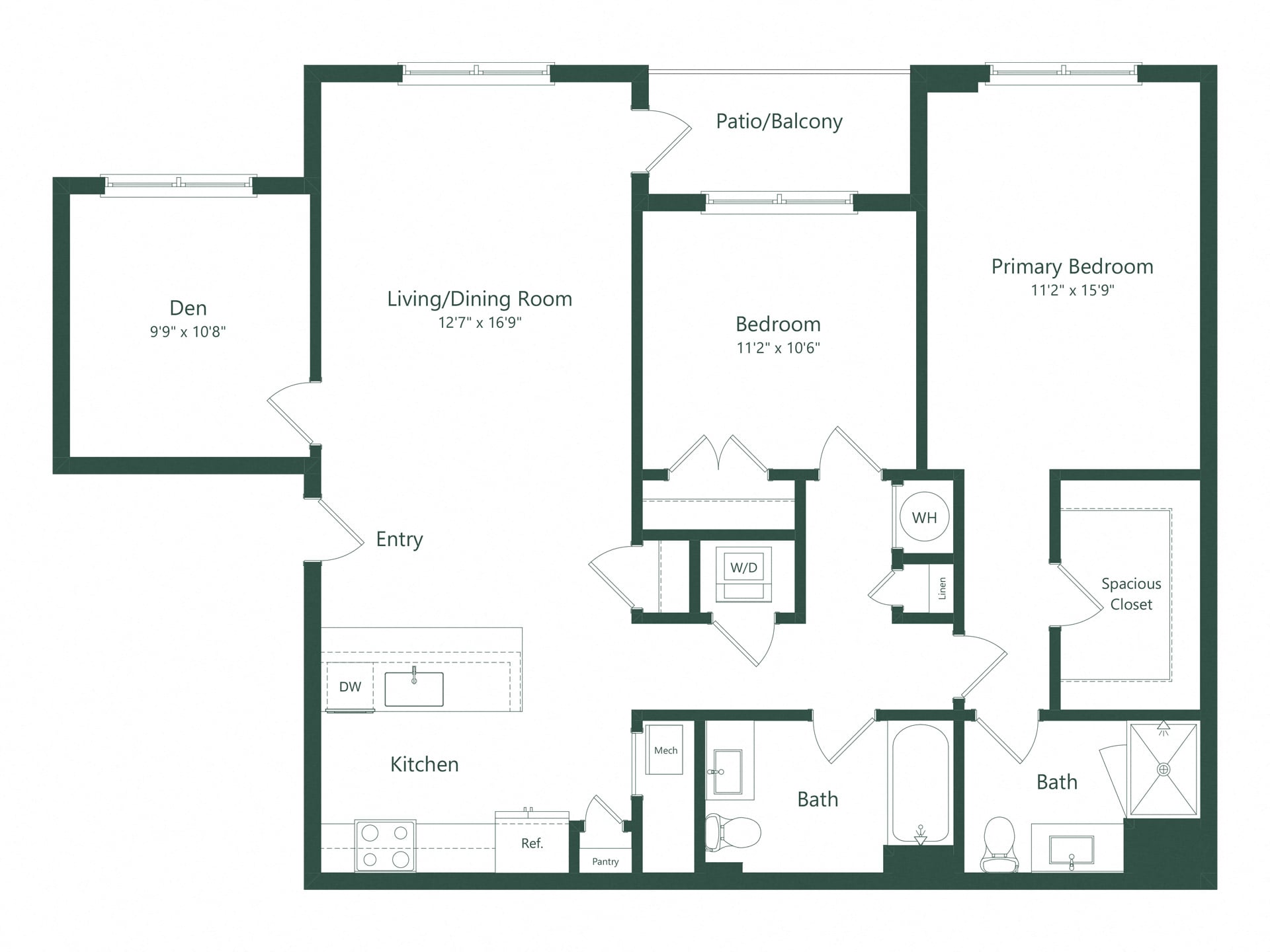2C+D | 2 Bed | 2 Bath | Den floor plan