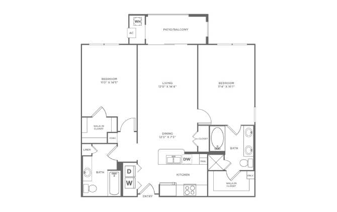 2 Bed/2 Bath-B1 floor plan