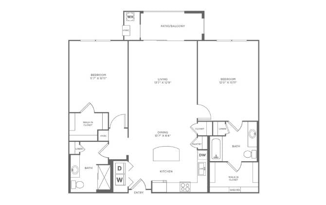 2 Bed/2 Bath-B2 floor plan
