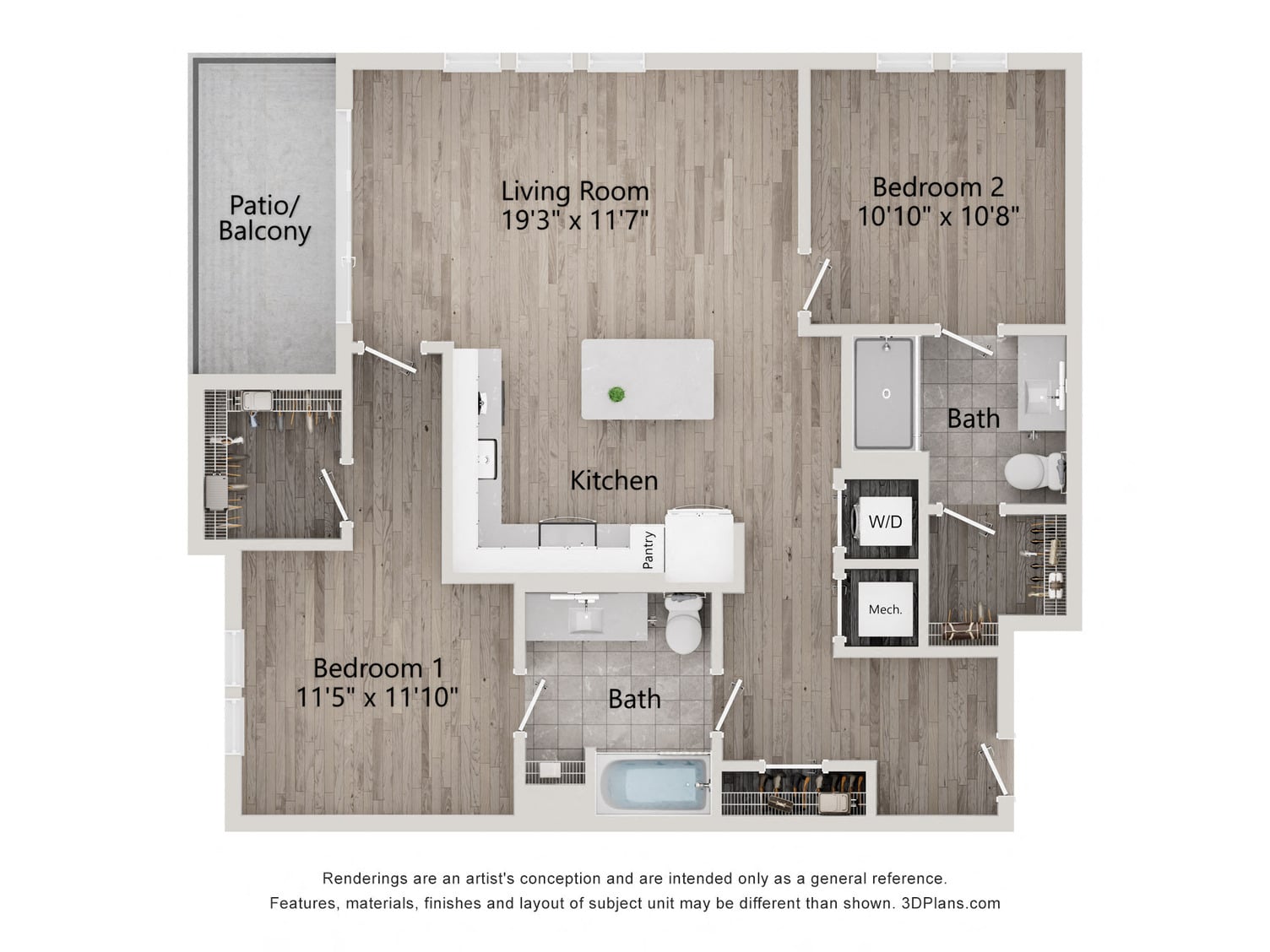 2 Bed/2 Bath-B2D floor plan