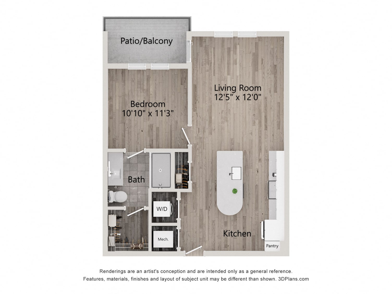 1 Bed/1 Bath-A1D floor plan