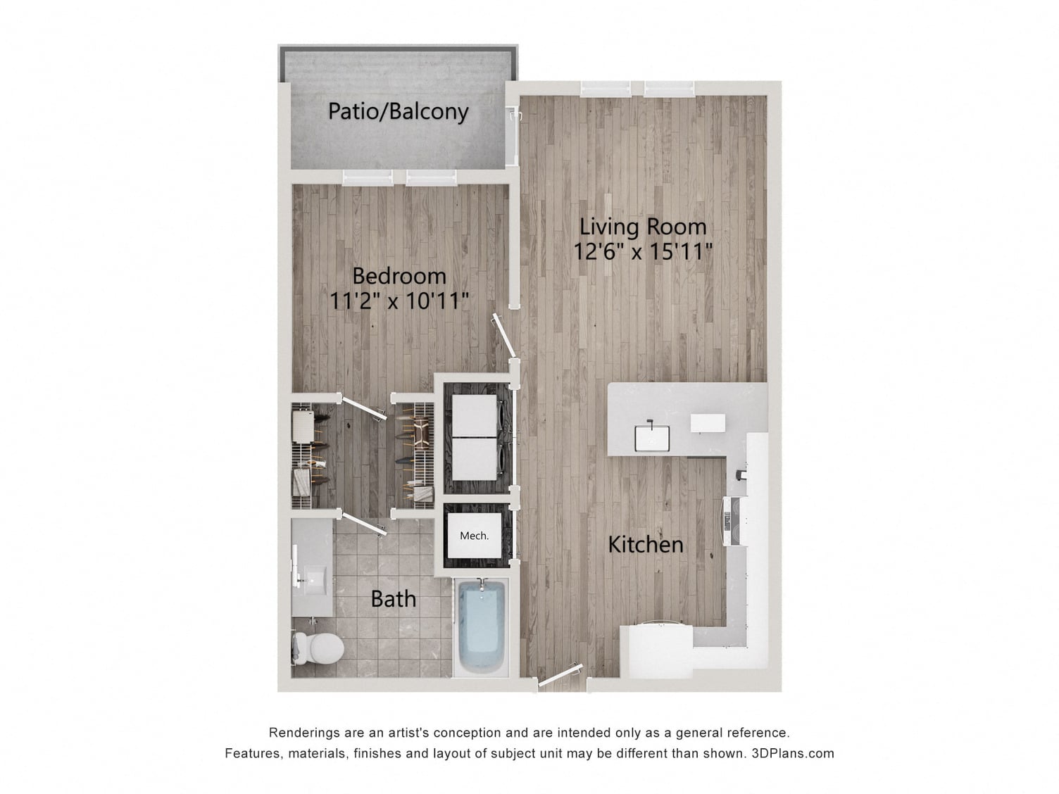 1 Bed/1 Bath-A1E floor plan