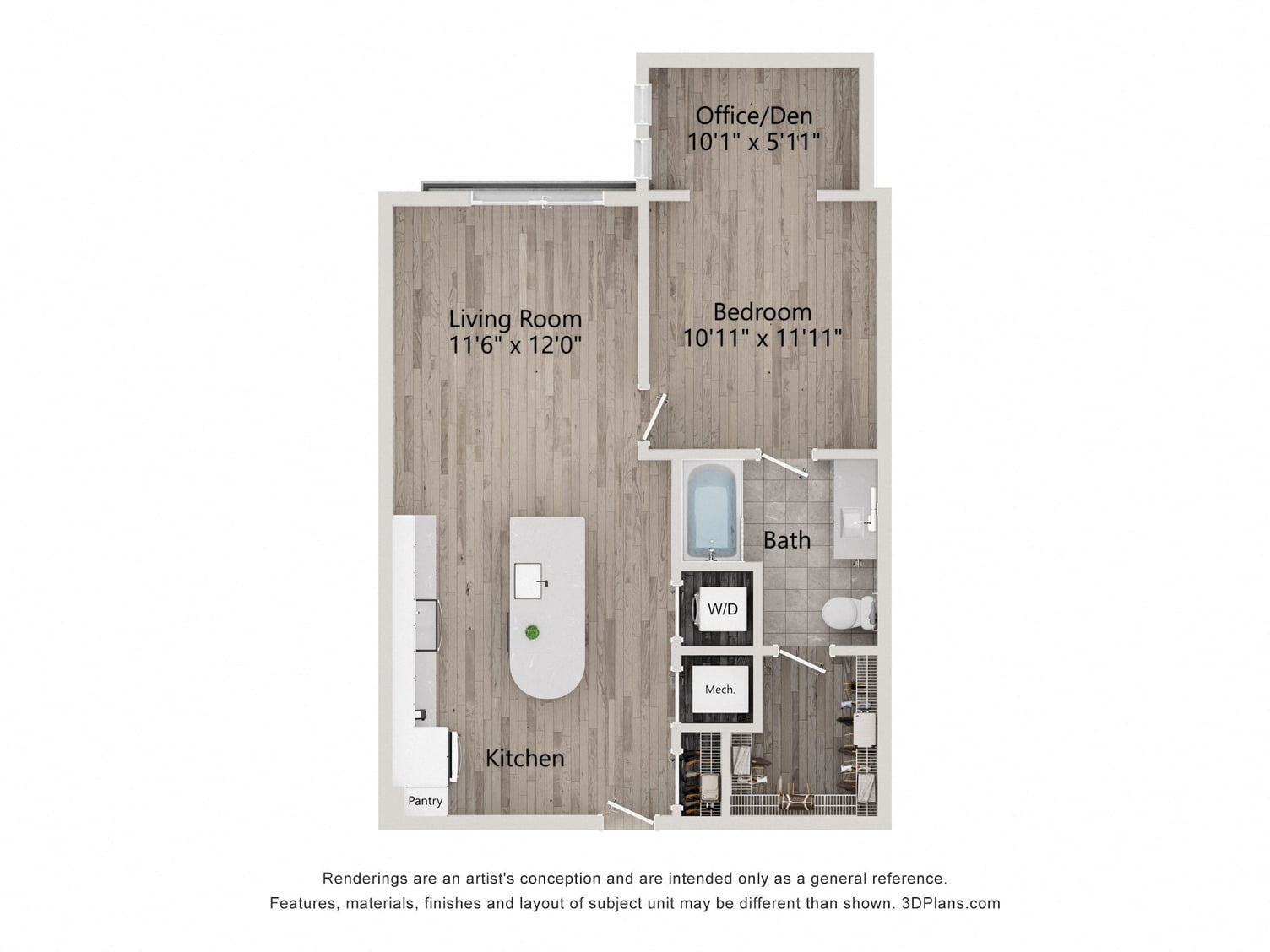 1 Bed/1 Bath Den-A1H floor plan