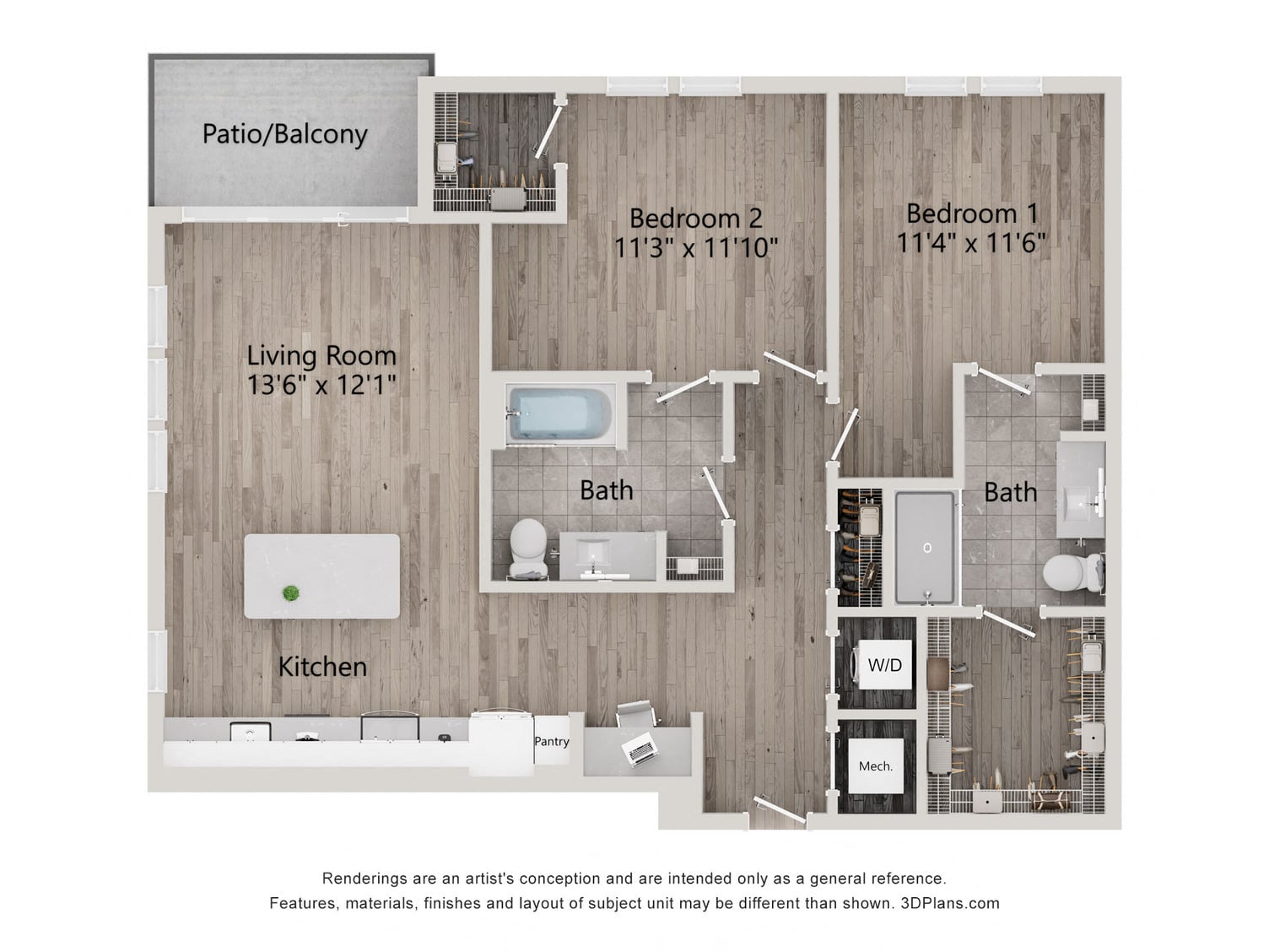 2 Bed/2 Bath-B2H floor plan