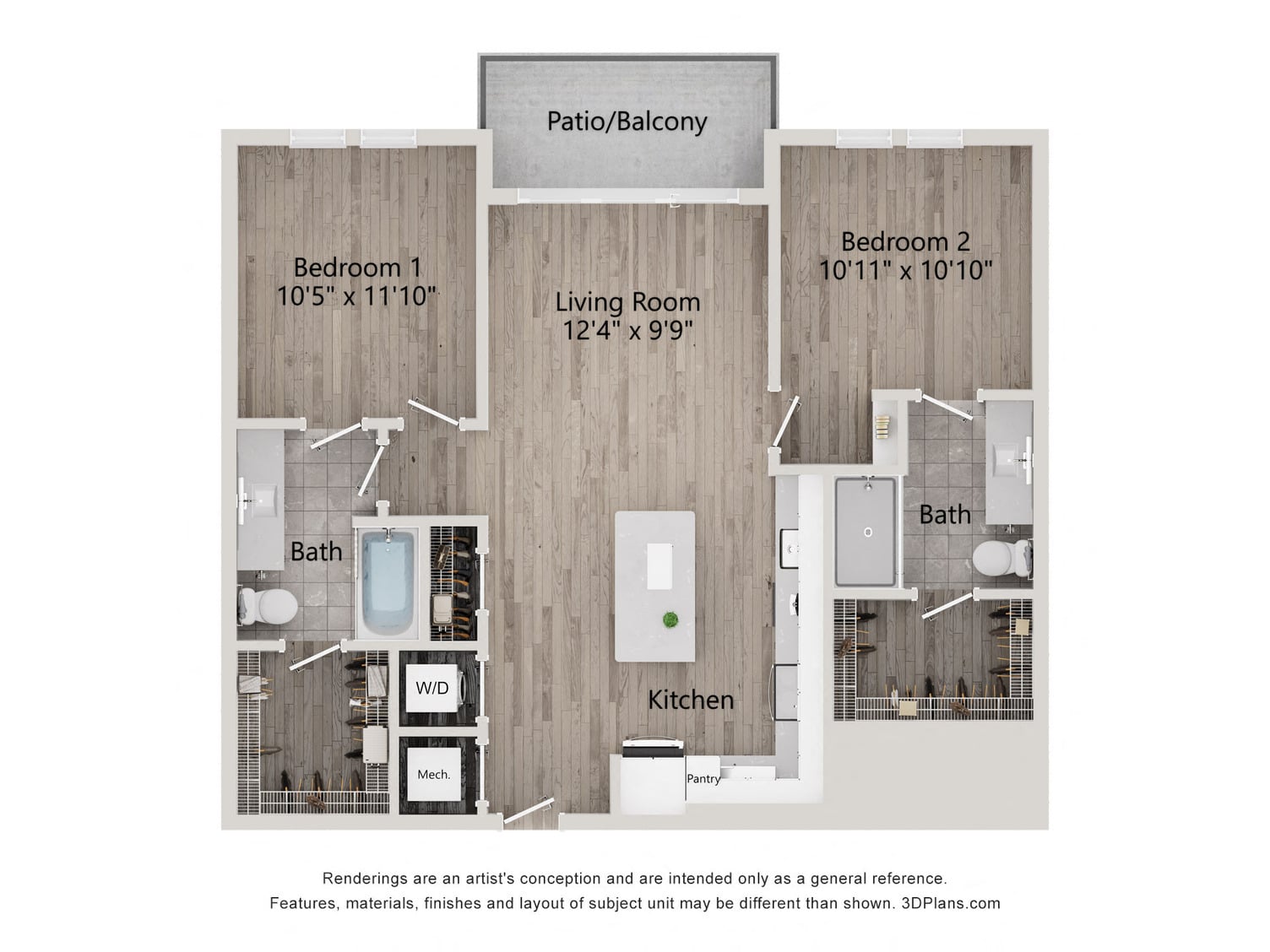 2 Bed/2 Bath-B2A floor plan