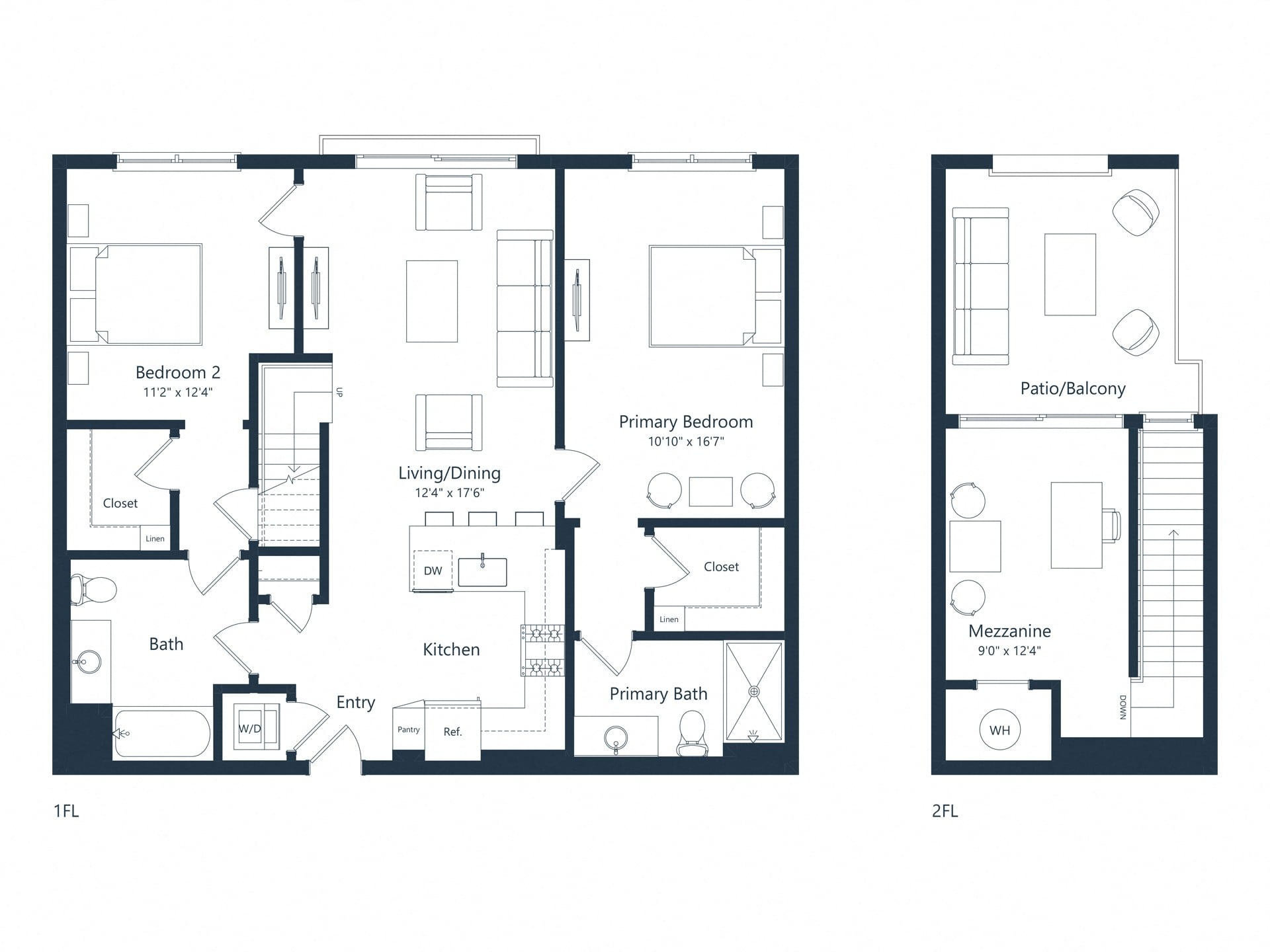 C2M2 Loft | 2 Bed | 2 Bath | Loft floor plan