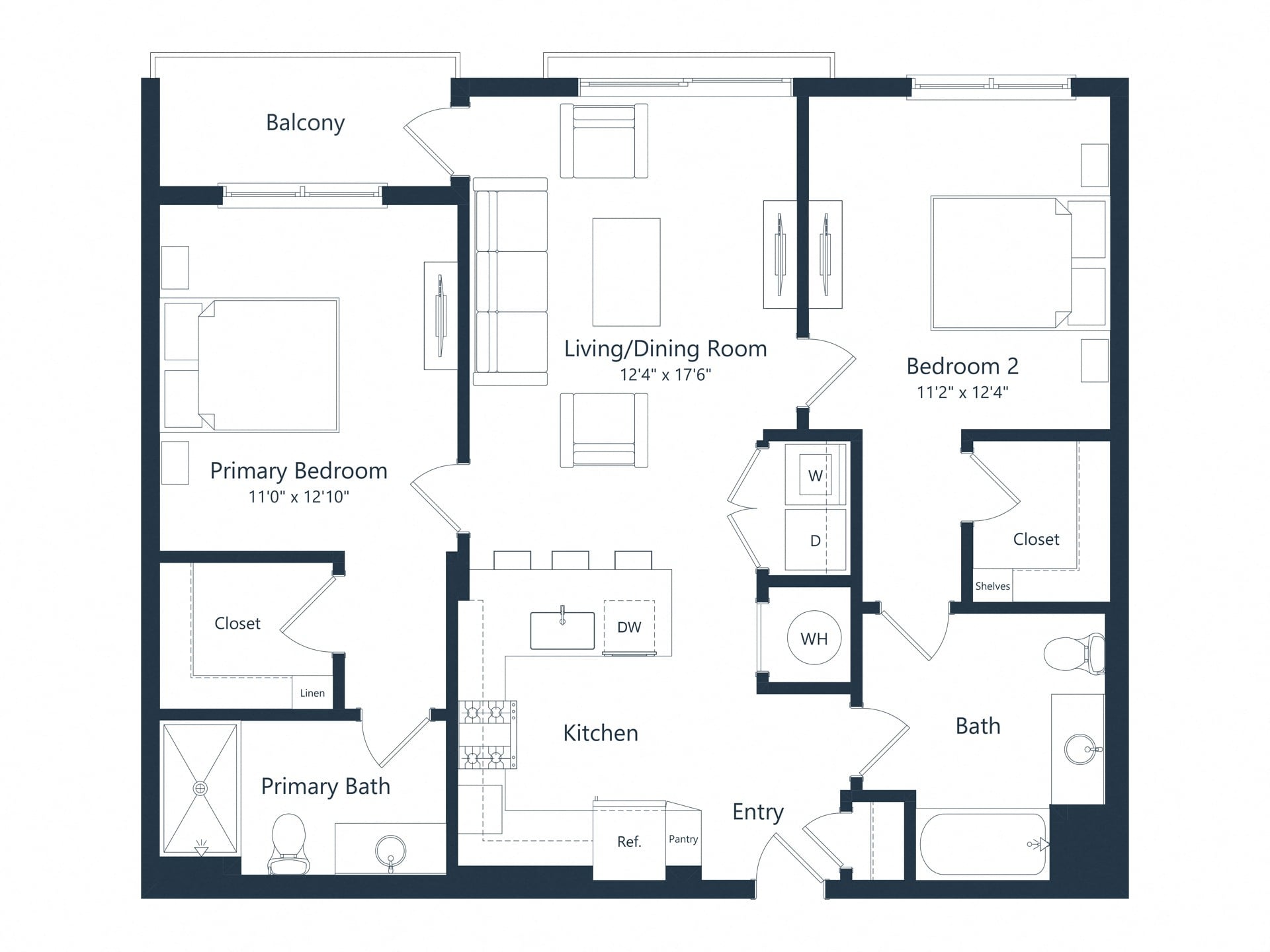 C2- A | 2 Bed | 2 Bath floor plan