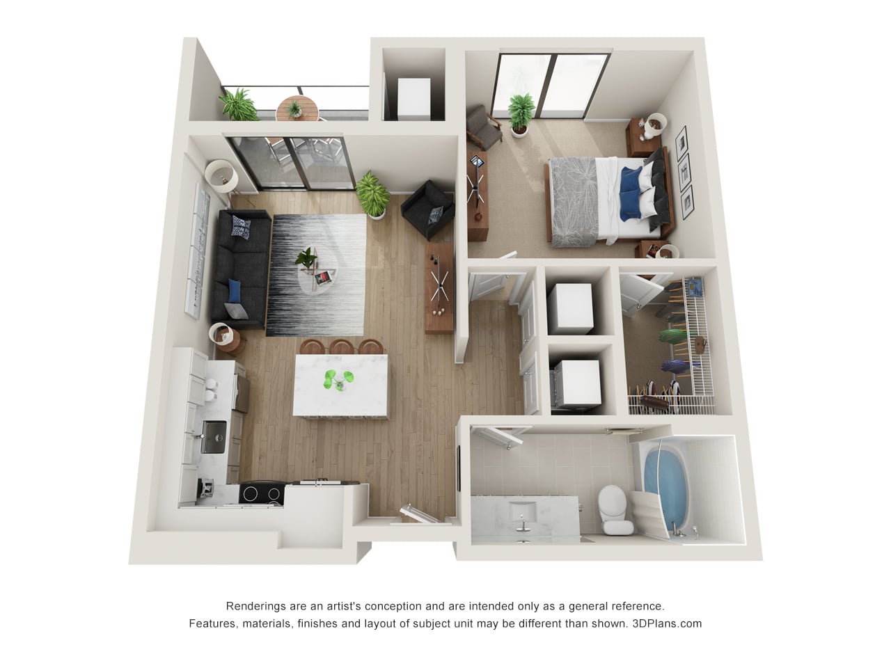 1 Bed/1 Bath-J floor plan