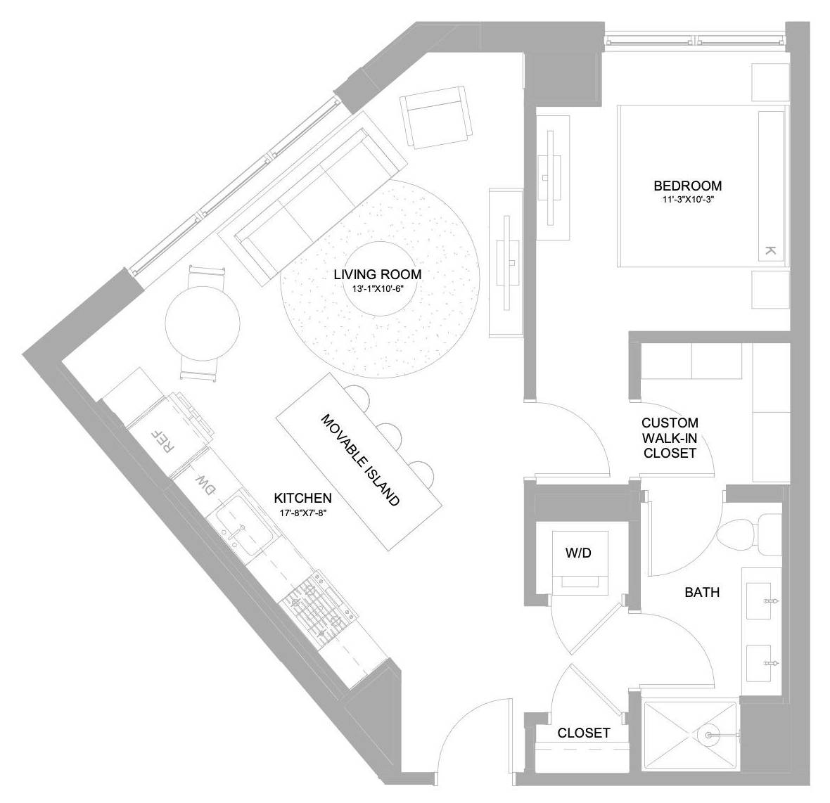 1 Bed/1 Bath-1.1J floor plan