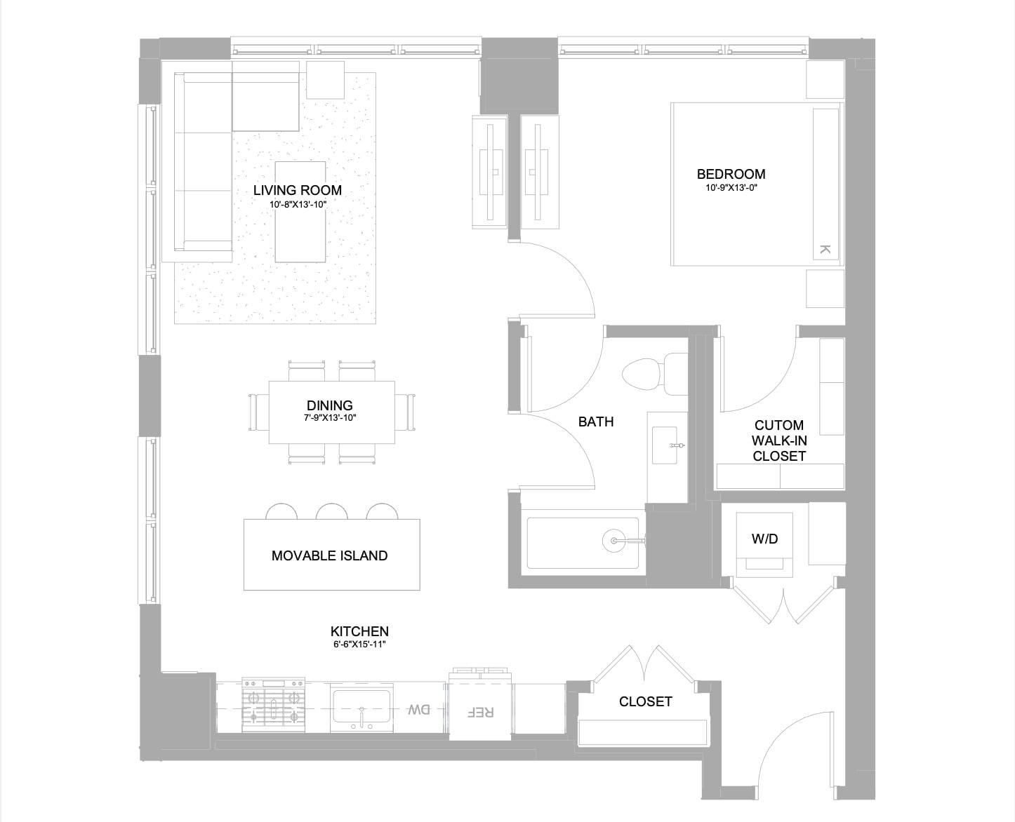 1 Bed/1 Bath-1.1F floor plan