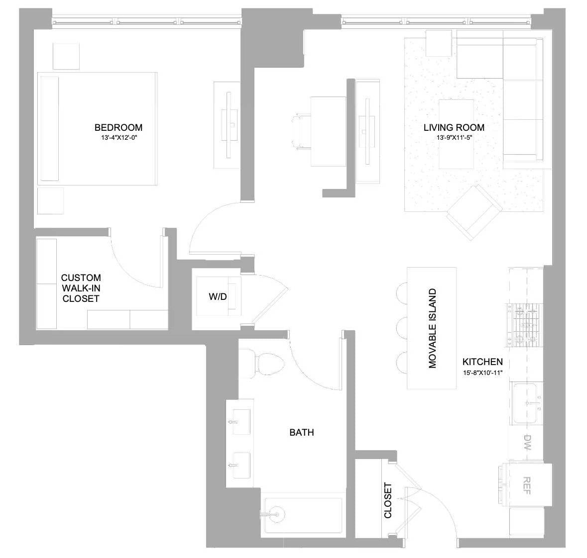 1 Bed/1 Bath-1.3P floor plan