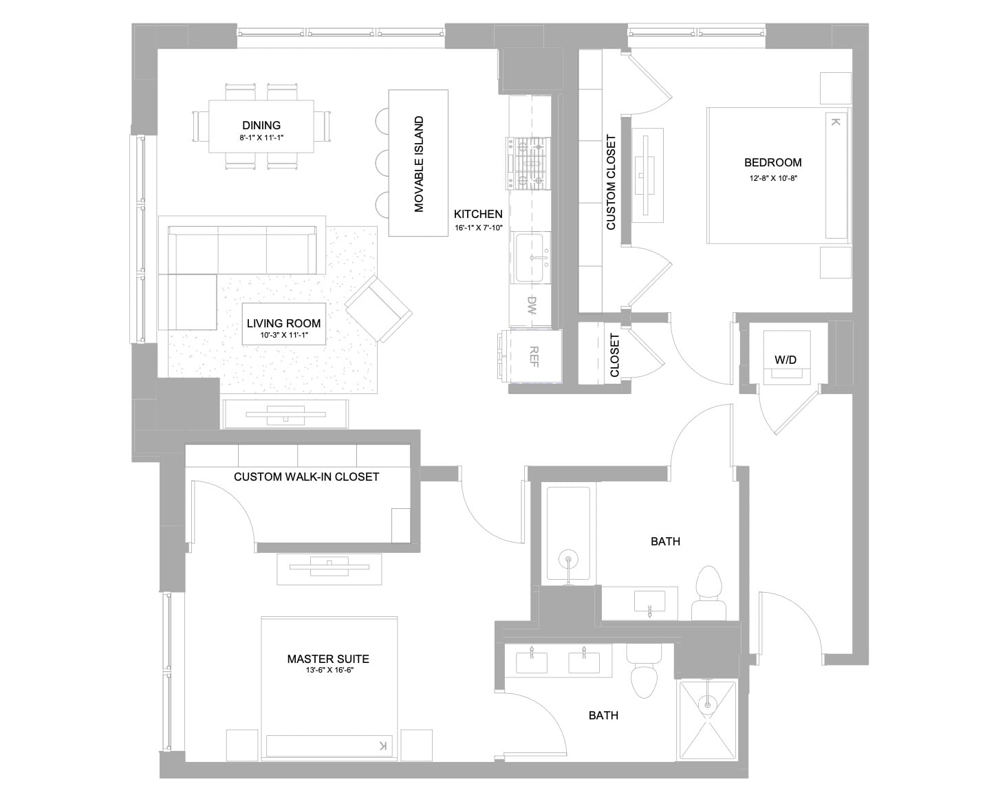 2 Bed/2 Bath-2.1B floor plan
