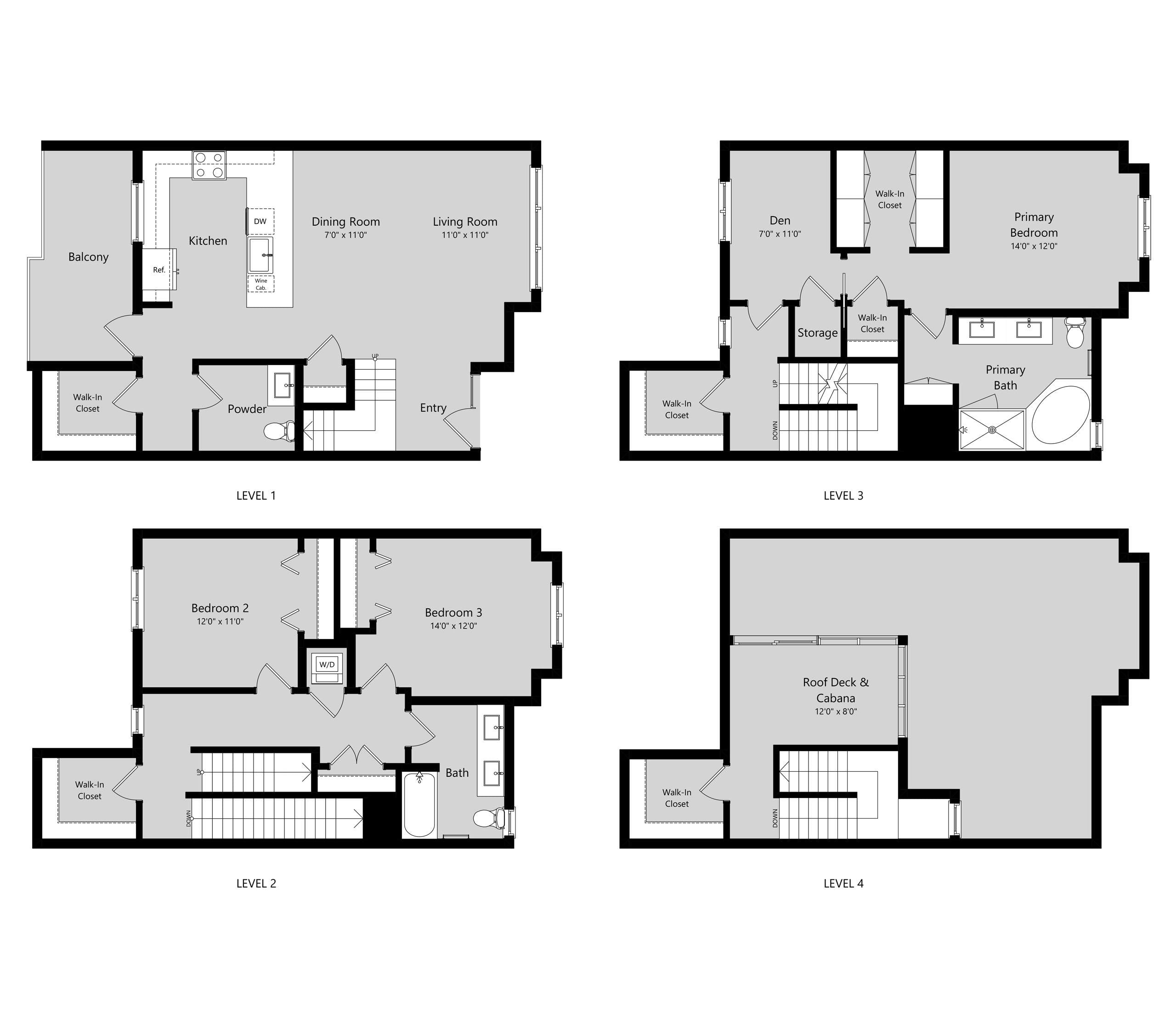 3 Bed 2.5 Bath Townhouse + Den floor plan