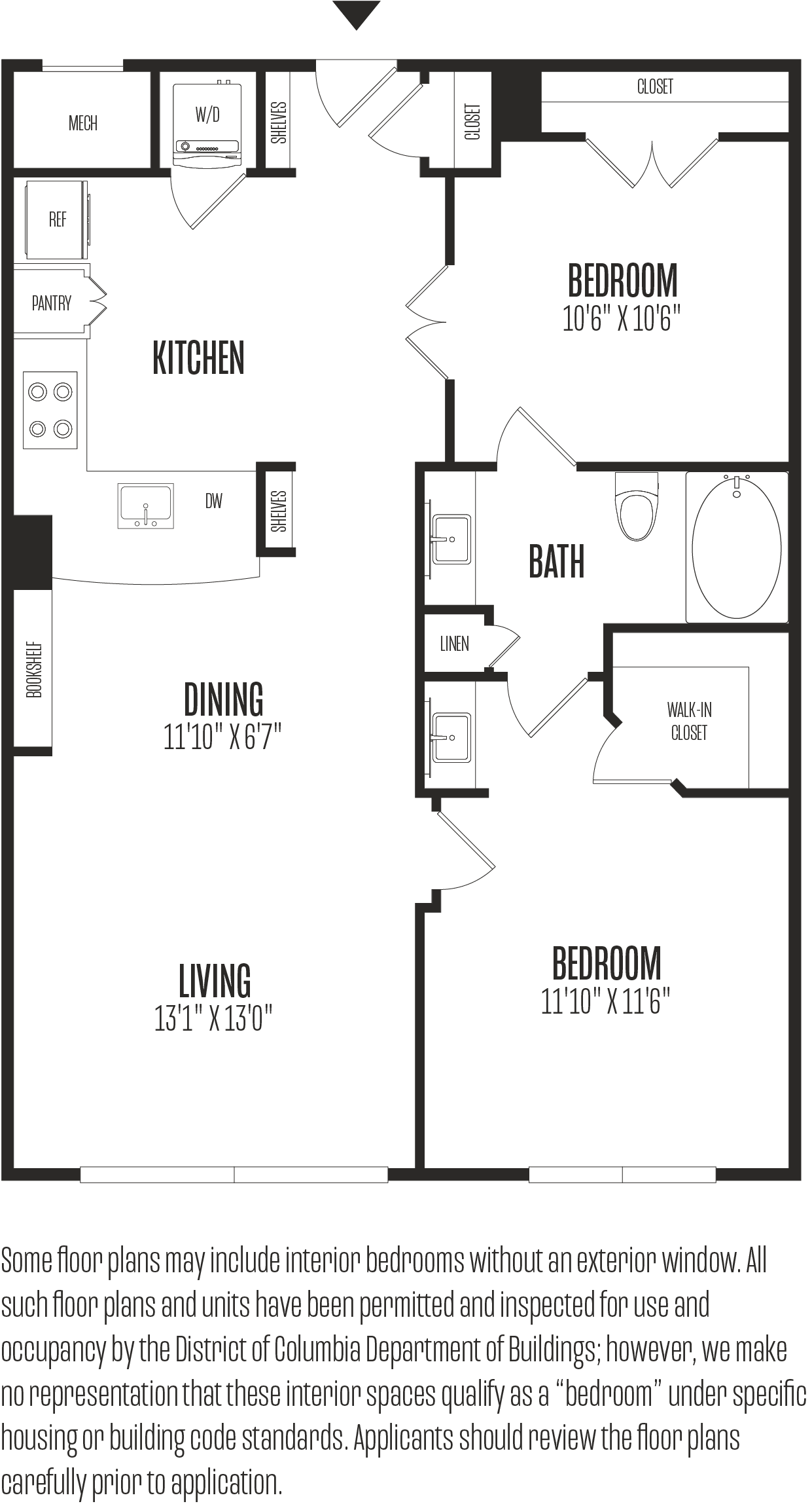 2 Bed/1 Bath-2B floor plan