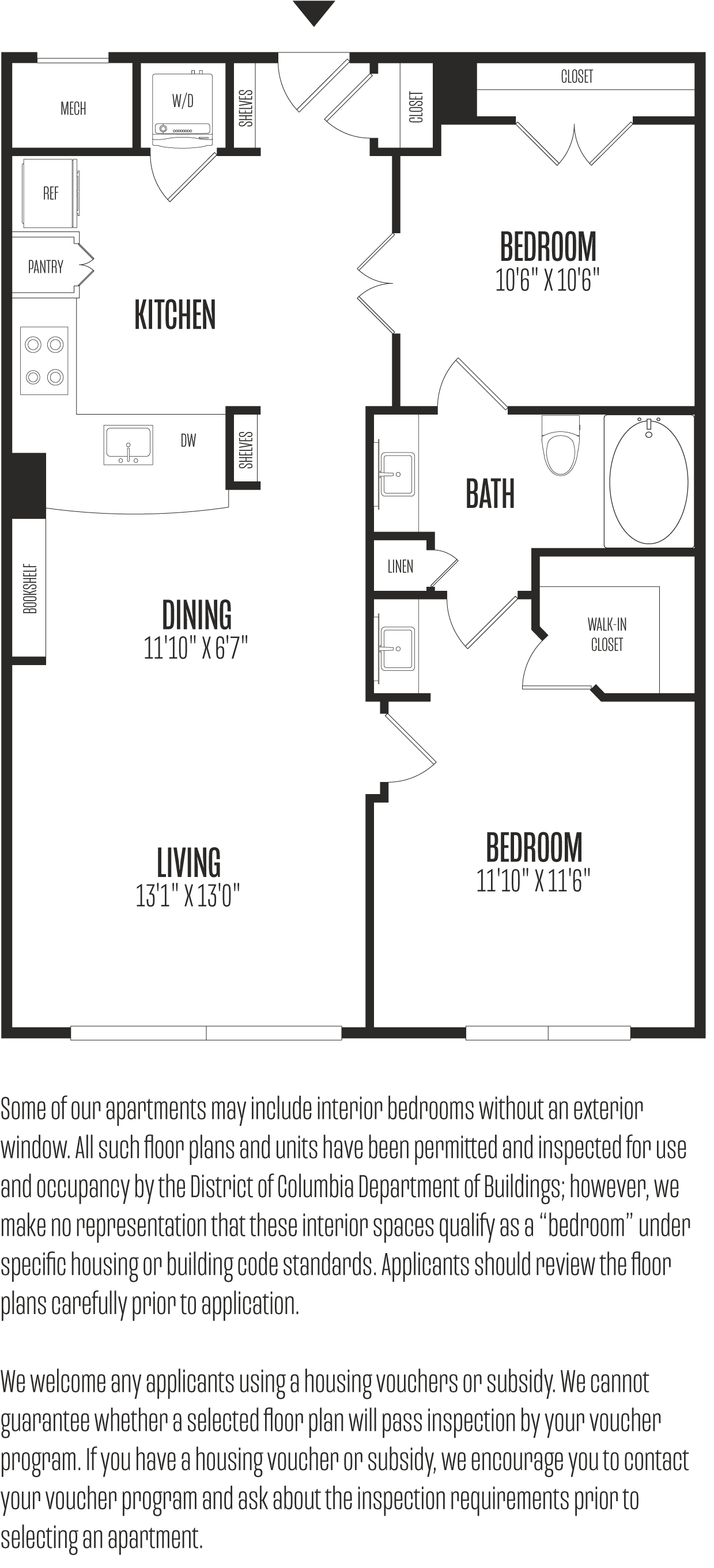 2 Bed/1 Bath-2B floor plan