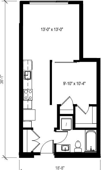 1 Bed/1 Bath Open-A12.1 floor plan