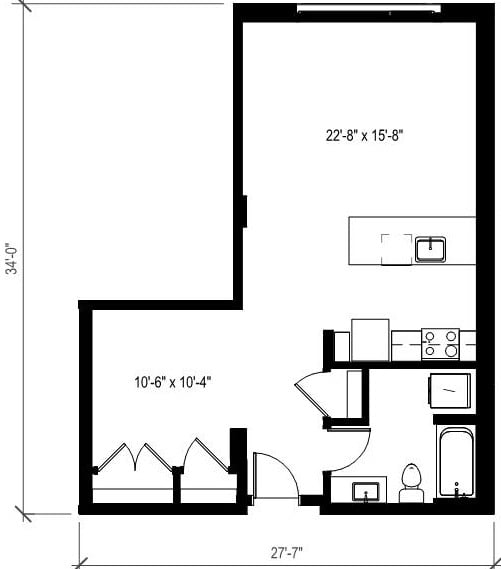 1 Bed/1 Bath Open-A25.1 floor plan