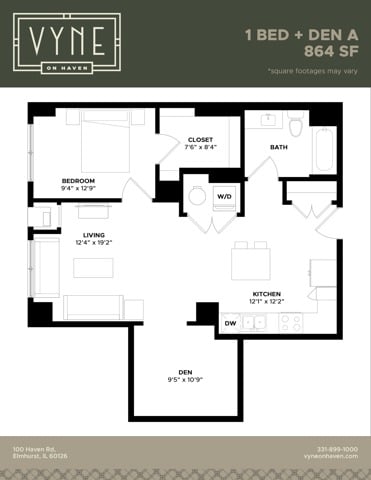 1 BED+D - A floor plan